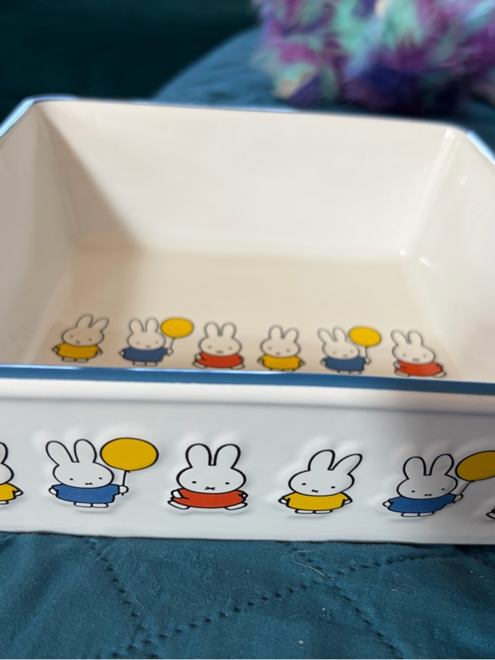 Magenta Miffy Ceramic Tray in White with Blue, Yellow & Red Accents